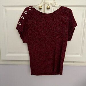 Dressbarn Burgundy Knit Cowl Neck Short Sleeve Sweater Womens Sz M Eyelet Detail
